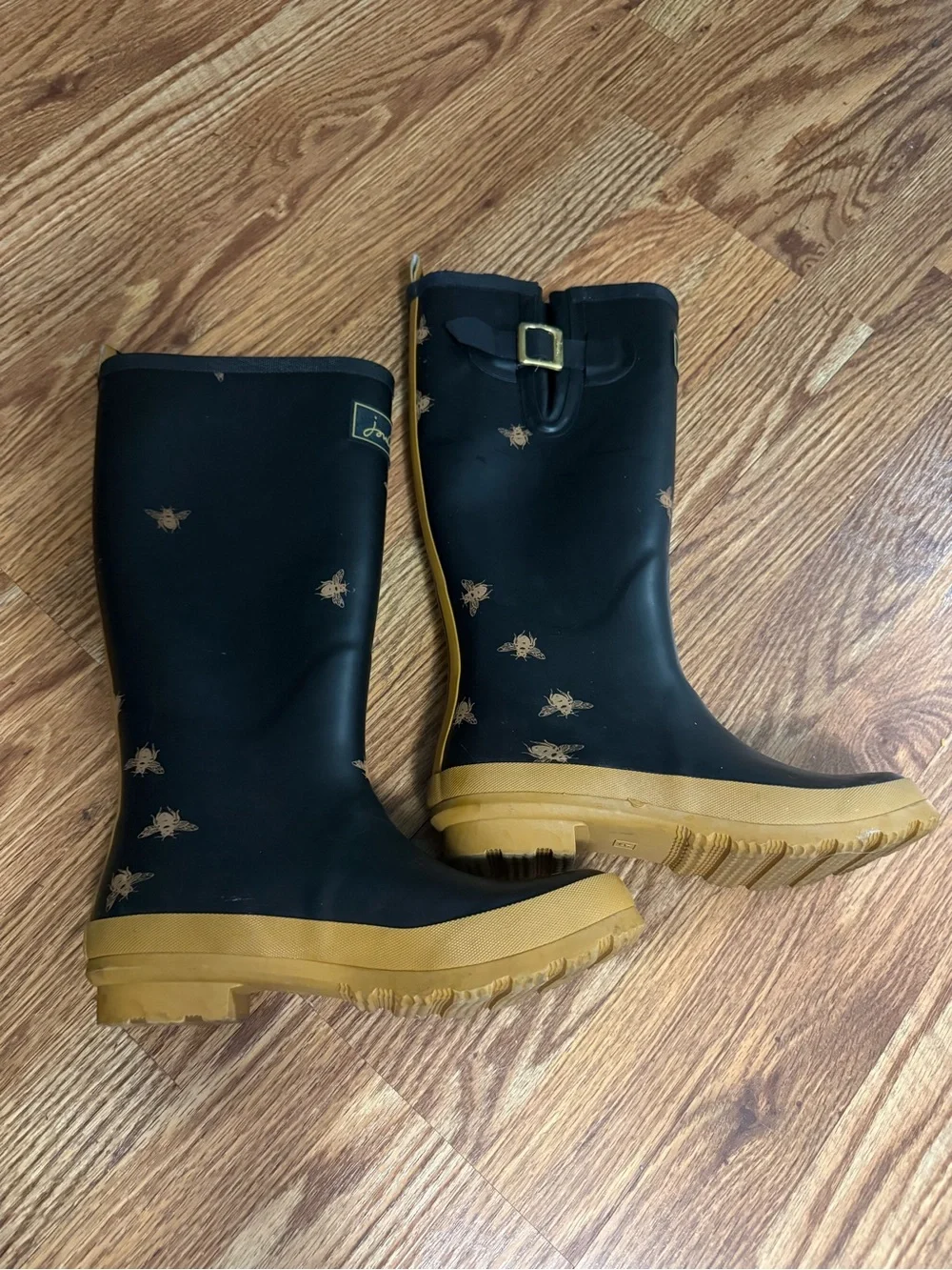 Joules WellyPrint High Shaft Waterproof Rain Boots Bee Pattern Size 7